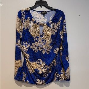 Notations Royal Blue and Cream Patterned Blouse